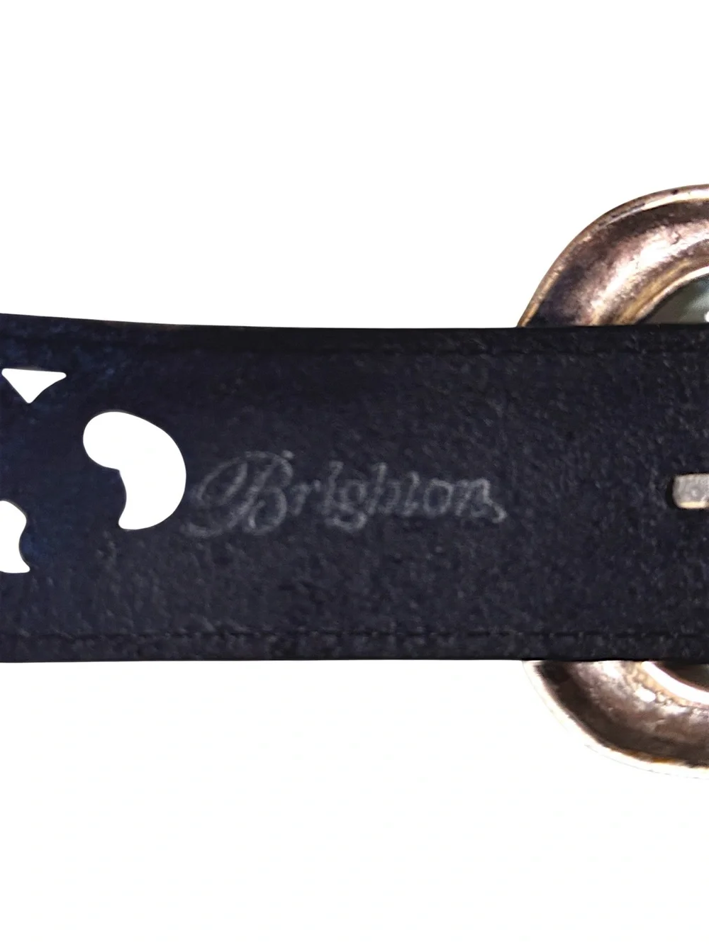 Brighton Black Pierced Leather Belt with Silver Western Buckle Sz L 34